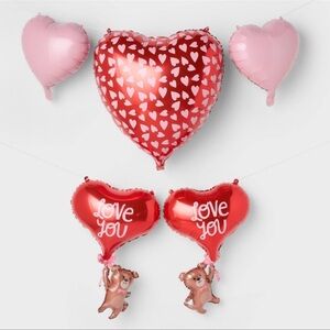 Target Heart Balloons with Bear Accents - Red and Pink